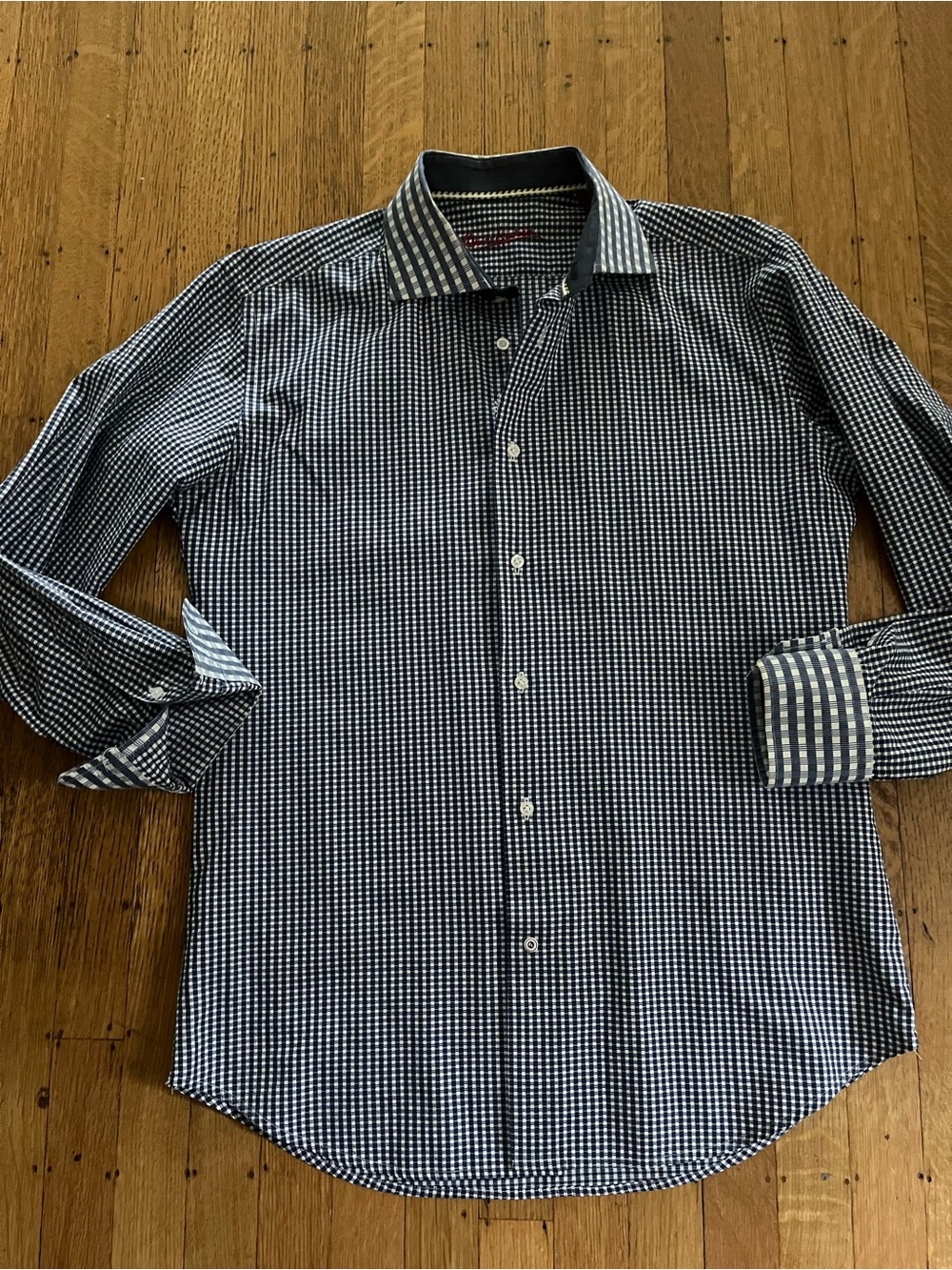 Robert Graham Navy & White Checked Spread Collar Shirt